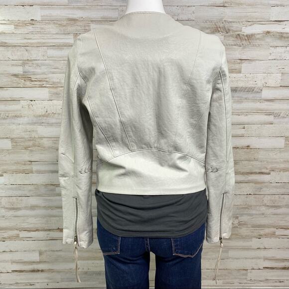 BlankNYC Moto Faux Leather Jacket Womens Size M Gray Lacing Fringe Zip Front - Picture 9 of 16